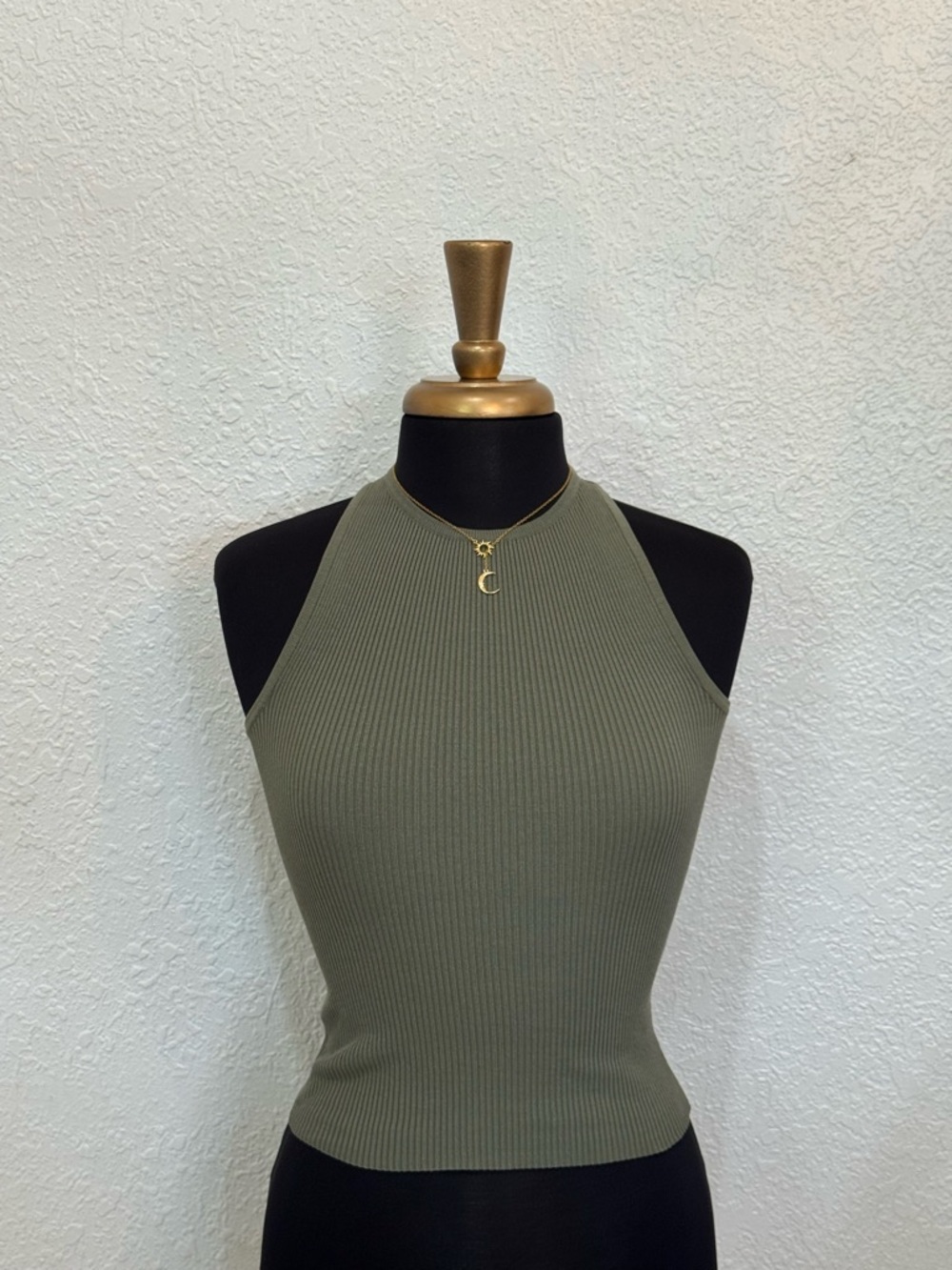 Zara Olive Ribbed Halter Tank